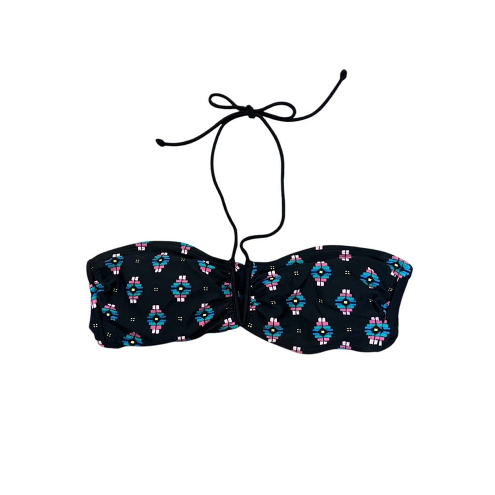 NWOT AERIE Black Printed Bandeau Halter Swim Top L